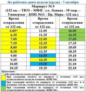 Маршрут 5 с 7 октября раб дни